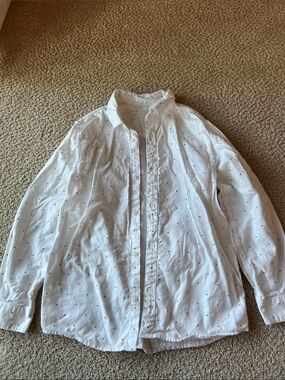Zara White Button-Front Shirt with Black Micro Dots